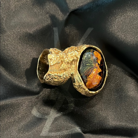 *RARE* Yves Saint Laurent Black Gold Vintage Arty Ring SZ 5 - Picture 6 of 6